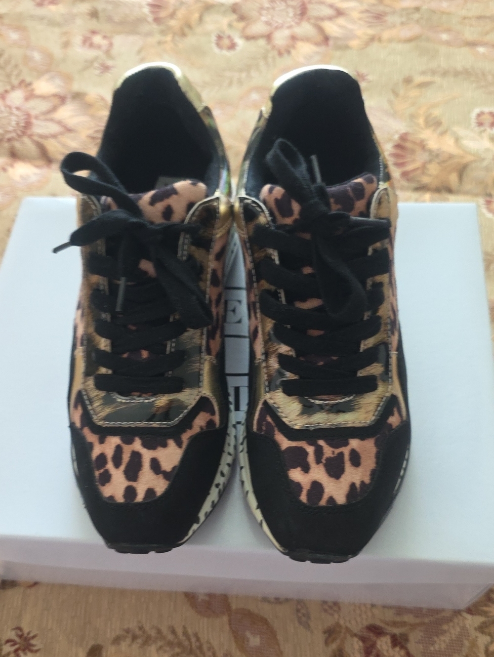 Steve Madden Leopard Print Sneakers with Black & Gold